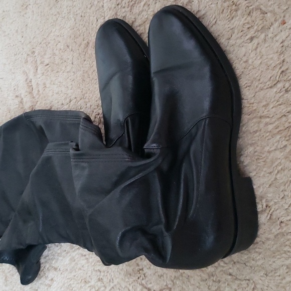 Parallele Paris black leather sock over the knee boots, almond toe, pull on boot - Picture 7 of 8